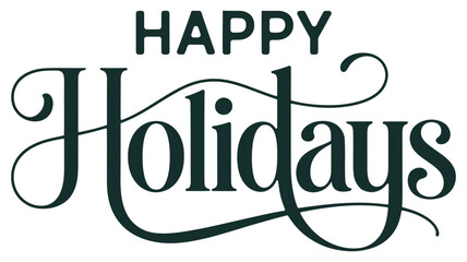 Elegant Happy Holidays typography with decorative script lettering and festive style, perfect for seasonal greeting cards, winter celebrations and holiday designs