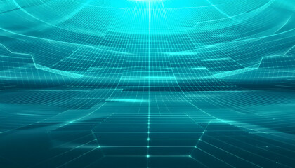 Gradient fractal glass texture backdrop, horizontal ripple waves with teal aqua spectrum and soft blur. Fractal optical distortion, luminous ribbed field, modern vector illustration. 