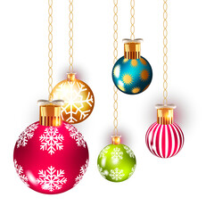 Elegant Christmas Ornaments Hanging on Blue Festive Background