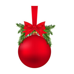Red Christmas Bauble with Holly Leaves and Ribbon Decoration