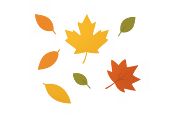 Autumn leaves falling illustration on transparent background, capturing the changing season and natural foliage