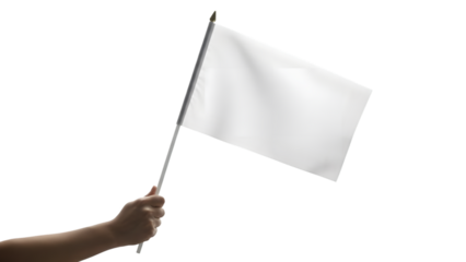 Hand holding a blank white flag against a black background for mockup