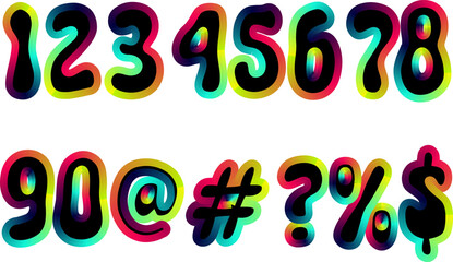 Colorful Numbers and Symbols Graphic with Rainbow Gradient Outline on White