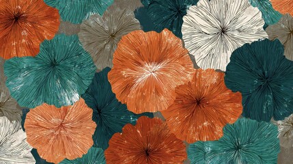 Modern Abstract Floral Pattern | Teal Orange Textured Art
