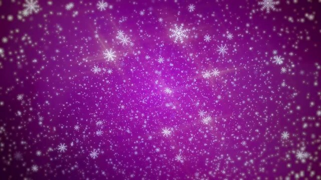 snow flakes falling in a snowy snowfall festive Christmas holiday scene of snowflakes tumbling over a background of beautiful dark pink magenta skies 4K motion background animation animated backdrop
