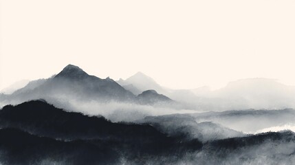 Serene Ink Wash Mountain Landscape Art
