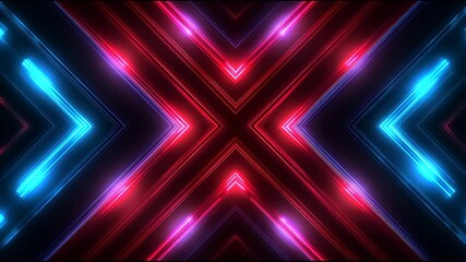 Futuristic abstract background with vibrant red and blue neon light effect. Dynamic laser glow on dark scene creates energetic, symmetrical geometric patterns for tech visuals - Powered by Adobe