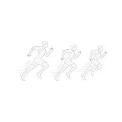 Fototapeta premium Silhouette vector illustration of running people, a man, a young woman, and a girl, depicting sport and fitness evolution