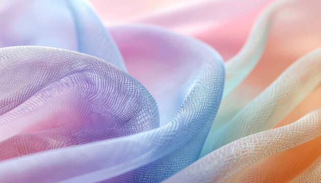 Abstract flowing fabric with pastel gradient in soft light and gentle waves creating a serene and ethereal atmosphere