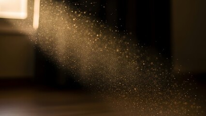 Dust motes dance in a sunbeam illuminating a darkened room,Ephemeral light catches particles in the air creating a magical, ethereal atmosphere