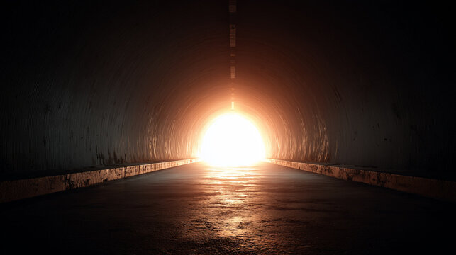 Tunnel with light at end in realistic style in warm colors symbolizing hope