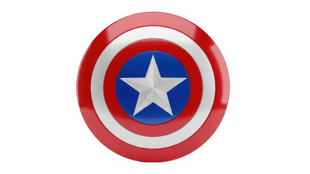 Superhero shield with red, white, blue colors and silver star
