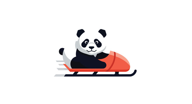 Cartoon panda riding a red bobsled