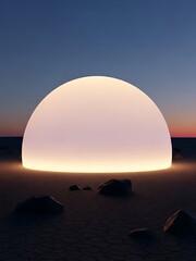 Obraz premium Ethereal sphere on cracked desert landscape at dusk evokes mystery