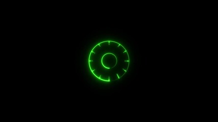 Abstract glowing circular loading or processing indicator element with measurement marks on a dark black background, representing technology, data, or a futuristic interface - Powered by Adobe