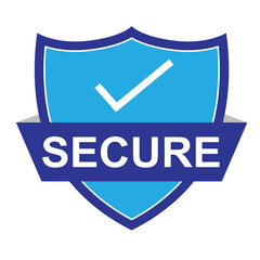 Secure Shield Badge Icon &ndash; Blue Security Checkmark Emblem for Safety, Protection, Privacy, and Verified Access Systems
