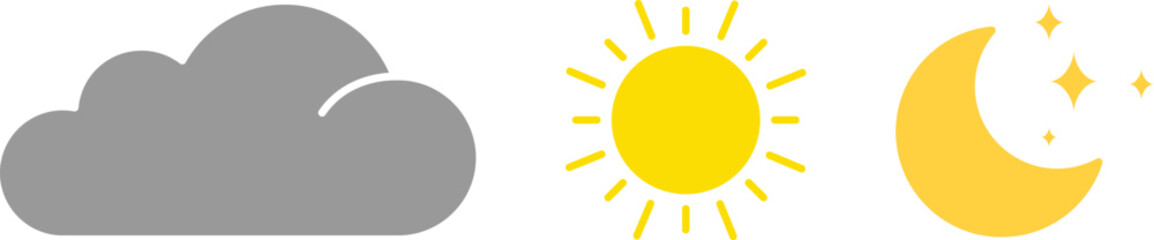 Simple icons representing cloud sun and moon celestial bodies