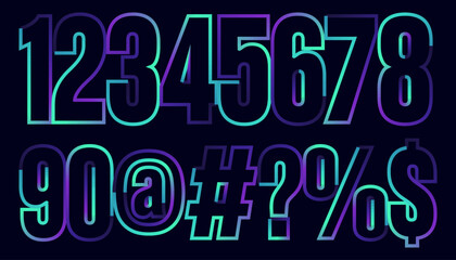 Modern Neon Numbers and Symbols Illustration with Gradient Style Design