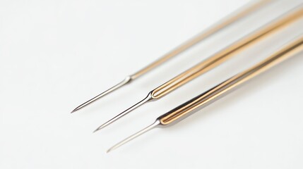 Set of sewing needles arranged neatly.