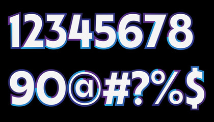 Numbers symbols colorful digital display illustration on black background