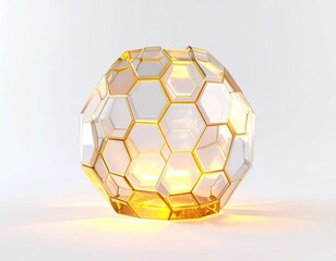 Faceted orb, warm light. Glass honeycomb structure