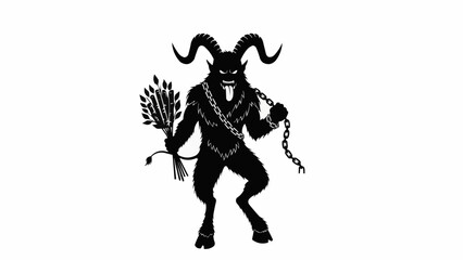 Fototapeta premium Fearsome Krampus silhouette holding birch switches and heavy chains ready for Christmas punishments