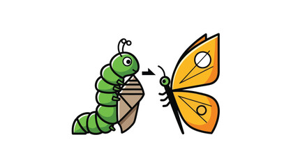 Illustration of a caterpillar transforming into a butterfly