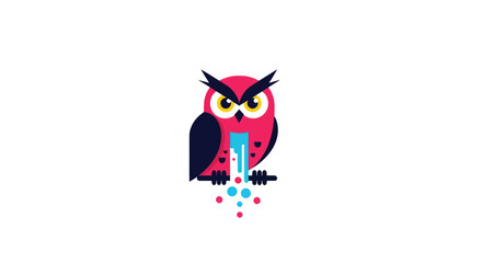 Colorful graphic owl with flowing liquid and dots