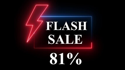 Blue and Red color neon sign promoting a flash sale with a bold -81% discount. Perfect for showcasing digital marketing and e-commerce promotions.4k animation video.. - Powered by Adobe