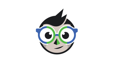Cartoon face with round blue and green glasses