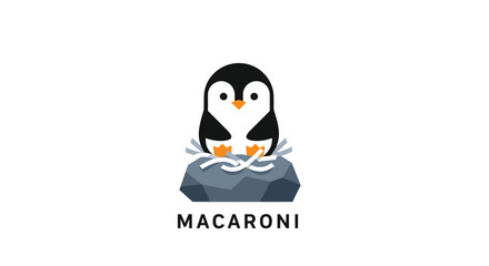 Cartoon penguin rests on a rock
