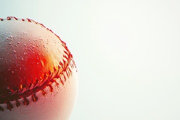 Close-up of a wet baseball with vibrant details.