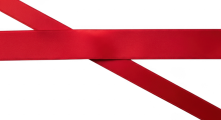 Two bright red fabric ribbons crossing each other against a pure transparent background