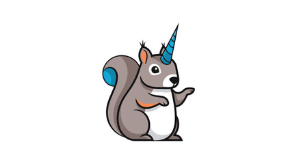 Cartoon squirrel with blue unicorn horn