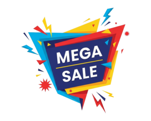 Colorful mega sale banner with explosive design isolated on white background isolated on transparent background