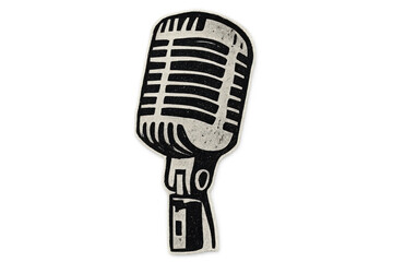 Fototapeta premium Retro microphone sticker art, vintage audio device for music, podcast, and broadcast concepts, transparent background