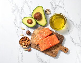 Healthy fat ingredients on marble