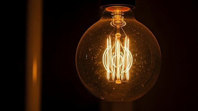 Vintage Style Edison Light Bulb with Intricate Filament Design, Warm Lighting of an Old Fashioned Incandescent Bulb in a Dark Setting - Powered by Adobe