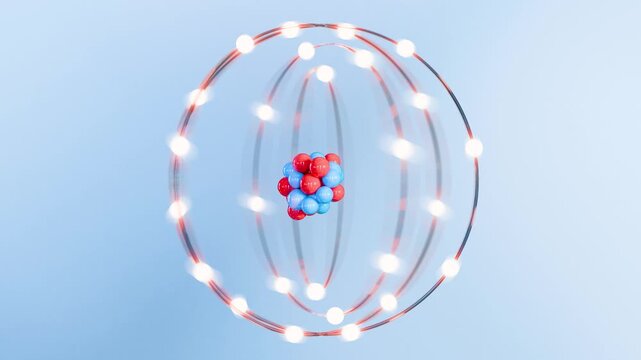 3d Atomic structure simulation in 4k, (Atom, electrons, neutrons, protons, Nuclear Energy) Seamless Looping 3d render