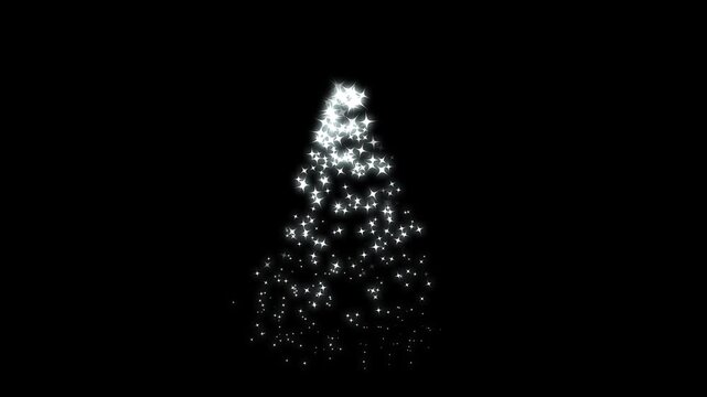 Christmas tree magic glitter star sparkle trail with glowing twinkling particles, shimmering doodle stars, and bright starlight dust forming a festive motion effect perfect for black background videos