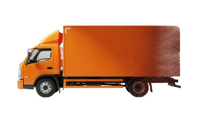 Orange delivery truck PNG isolated on transparent background, commercial vehicle for cargo transport and logistics services © PICSPRO