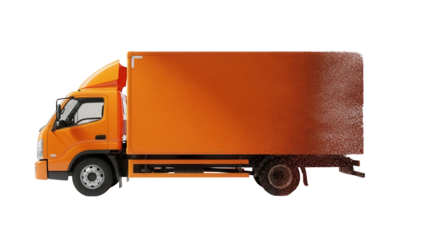 Orange delivery truck PNG isolated on transparent background, commercial vehicle for cargo transport and logistics services
