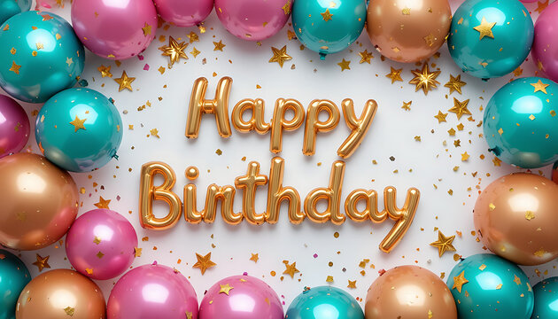 Happy birthday balloons and confetti celebration background - Powered by Adobe