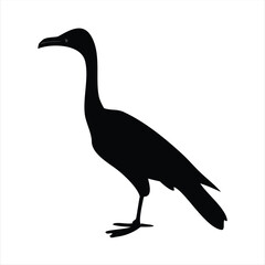 Silhouette of a bird with a long neck and beak, a graceful outline, animal illustration