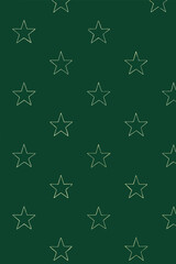 Gold star outline seamless pattern on textured green background