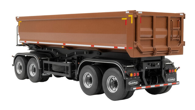 Brown dump truck trailer PNG isolated on transparent background, heavy construction vehicle for transport and delivery