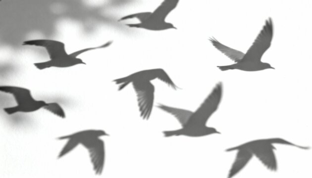 Shadows of flock of birds flying on white surface