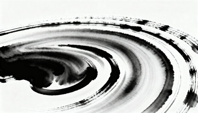 Black ink brush stroke swirl on white background