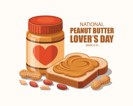 National Peanut Butter Lover's Day vector. Toasted bread with peanut butter icon. Peanut butter jar and spread bread vector. Peanut butter sandwich illustration. March 1. Important day
