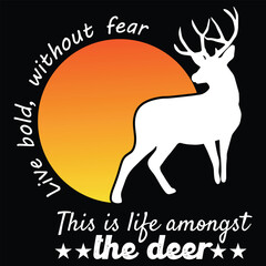 Elegant deer silhouette in sunset circle for wildlife t-shirt print